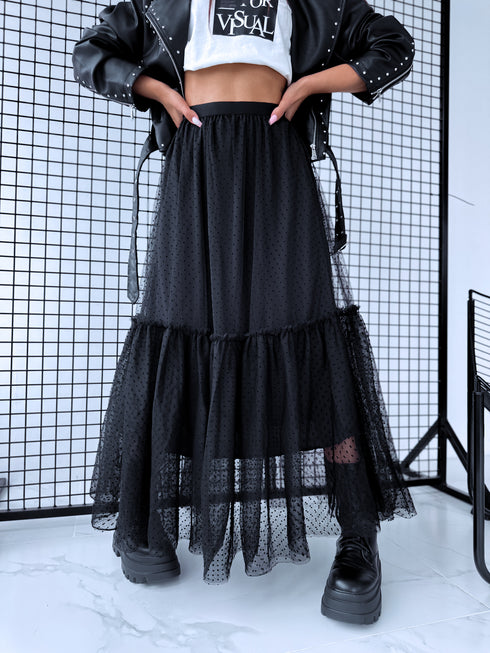 Punktuotas tiulio sijonas "DIVINE LA3628" - JUODAS